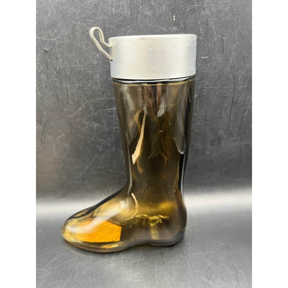 Vtg Avon Leather Cologne Mens Boot Decanter‎ Amber Glass Empty Collectible Decor